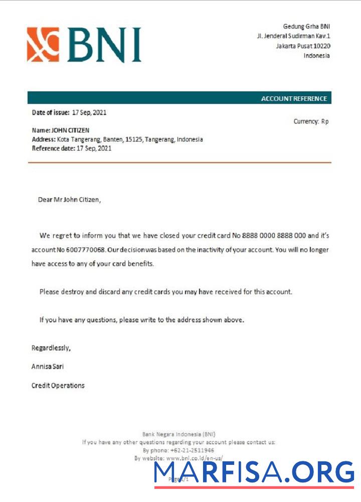 Downloadable Indonesia Bank Negara closure reference template